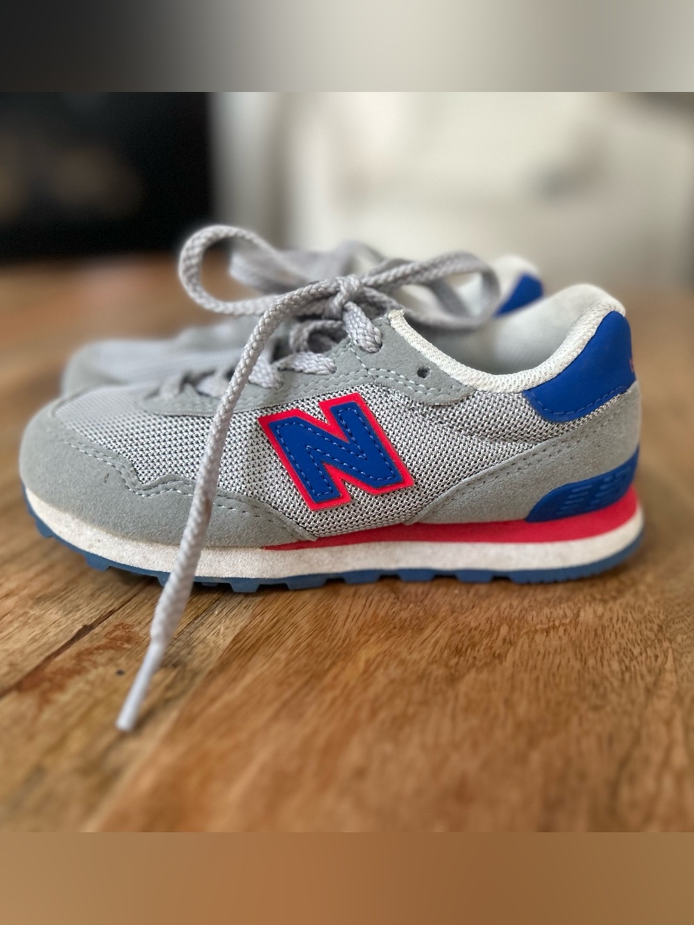 Kids Grey Athletic Sneakers with Blue & Red Accents